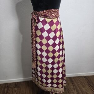 India Boutique Burgundy, Cream & Gold Harlequin Wrap Skirt